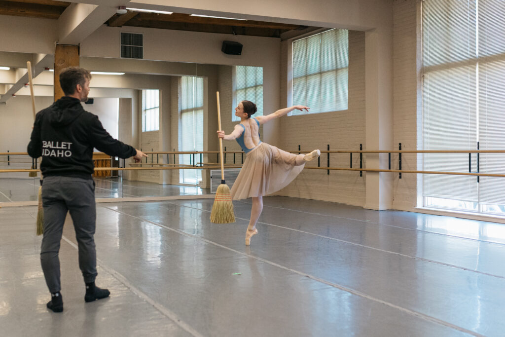 Artistic Director Garrett Anderson choreographs Soloist Ashley Baker in Ballet Idaho's Cinderella. Photographed by Weston McGhee